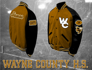 Wayne County Gold Body/Black Sleeves Letterman Jacket
