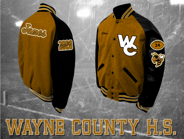 Wayne County Gold Body/Black Sleeves Letterman Jacket